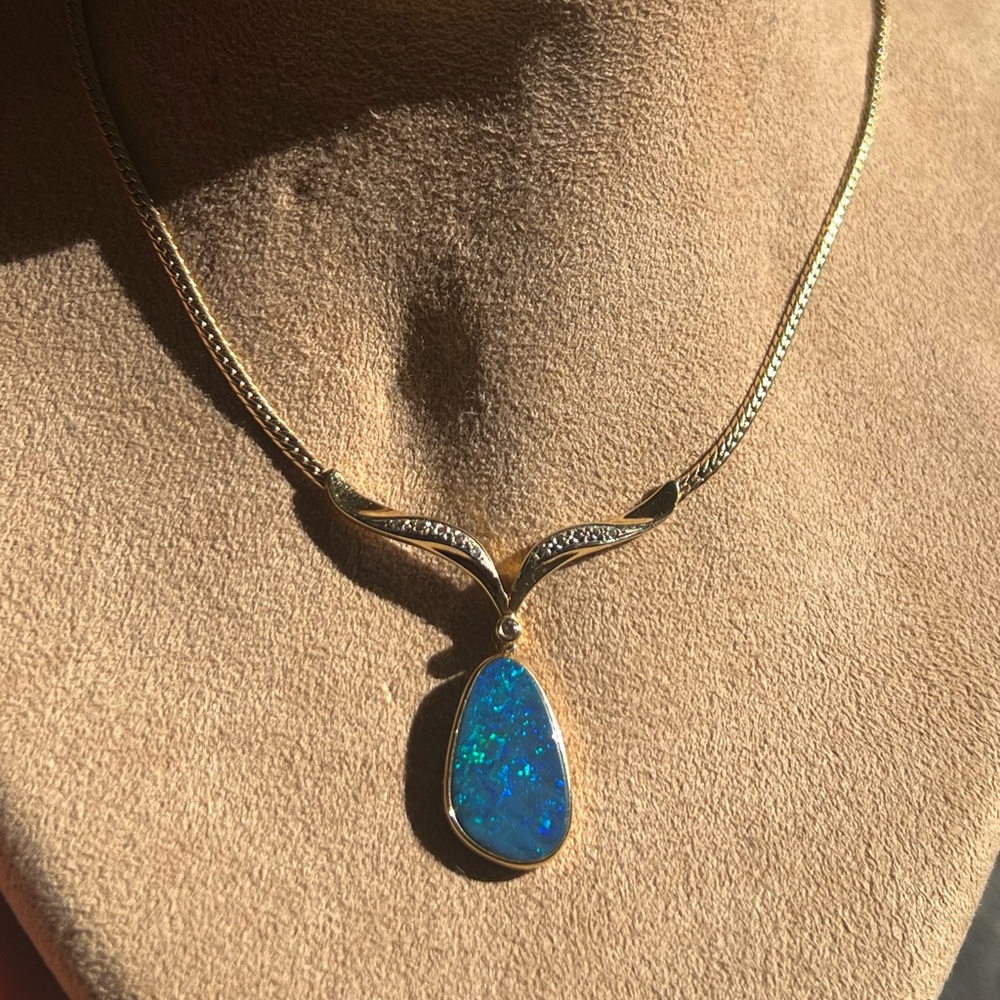 18k gold necklace with Australian Opal set in 14k gold! - Picture 3 of 14